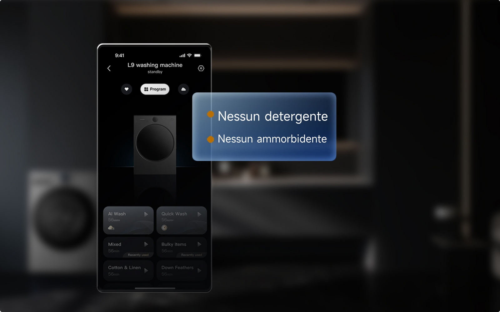 Dreame AI Inverter Washer L9 avvisi sull'app e sulla manopola quando detersivo o ammorbidente sono quasi esauriti