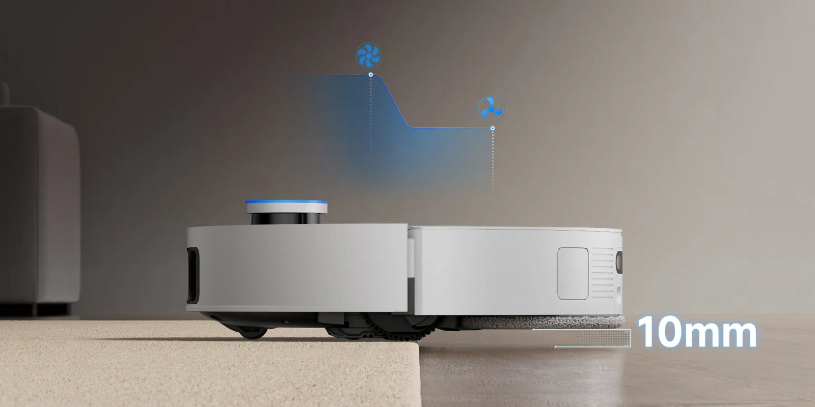 Robot aspirapolvere con sollevamento del mop per proteggere i tappeti dall'umidità