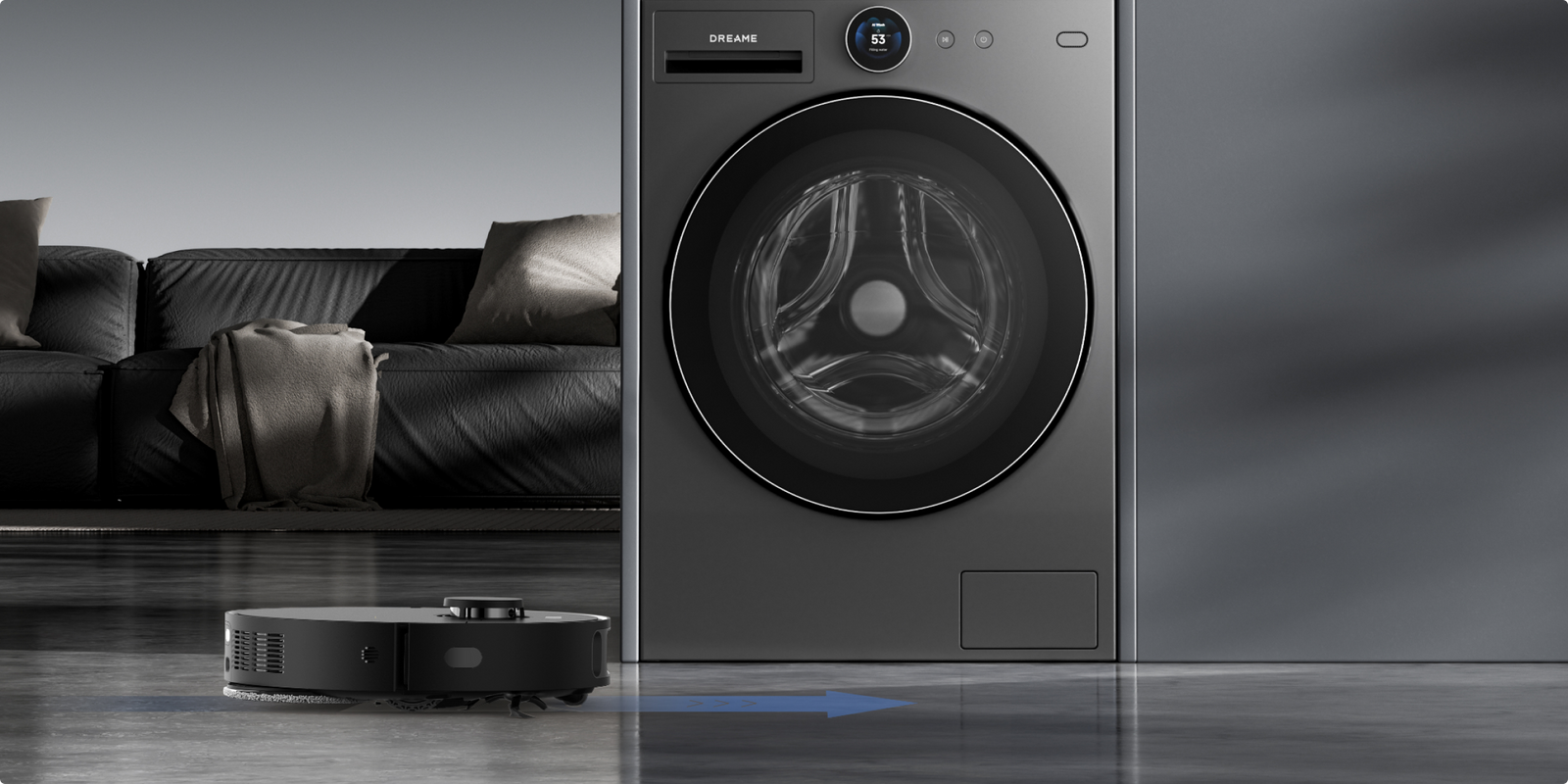 Dreame AI Inverter Washer L9 base compatibile con robot aspirapolvere con spazio libero per pulizia del pavimento