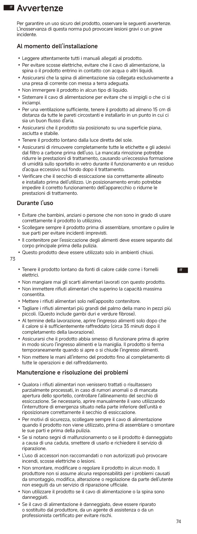 Avvertenze e informazioni sulla sicurezza