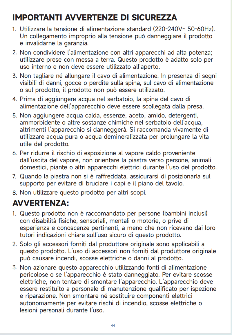 Avvertenze e informazioni sulla sicurezza
