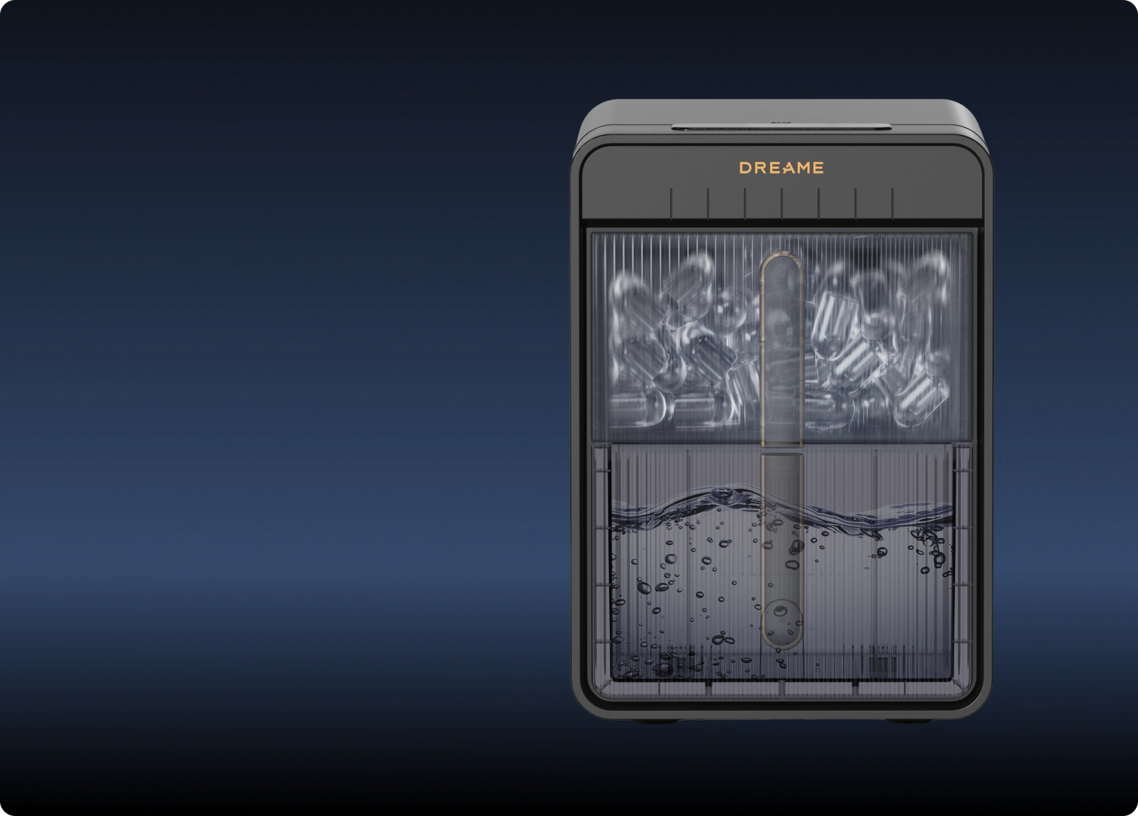 La macchina per ghiaccio Dreame Aura, con serbatoio e cestello indipendenti, assicura cubetti sempre freschi e impeccabilmente igienici.
