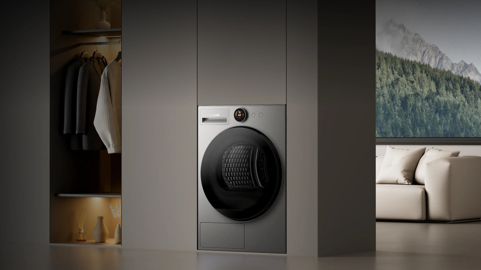 Dreame AI Dual Inverter Dryer L9 design minimalista si adatta a un mobile da 700 mm