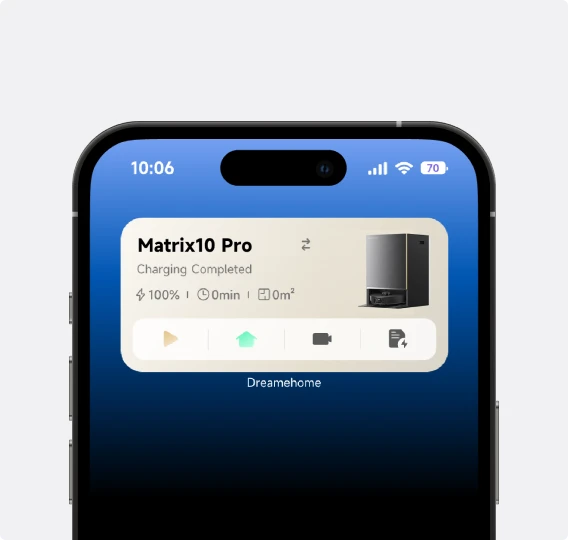 Robot aspirapolvere Dreame Matrix10 Pro controllabile dall'app iPhone, pianifica, avvia e interrompi la pulizia direttamente dallo schermo.