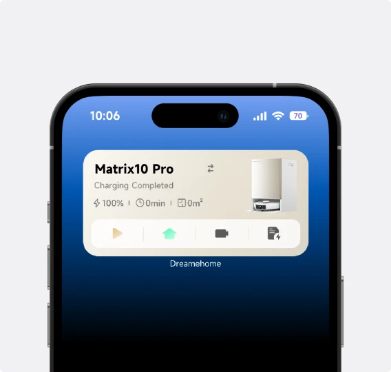 Robot aspirapolvere Dreame Matrix10 Pro controllabile dall'app iPhone, pianifica, avvia e interrompi la pulizia direttamente dallo schermo.