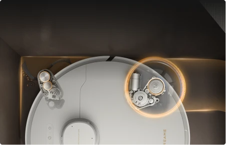 Tecnologia Dual Flex Arm del robot aspirapolvere Dreame Matrix10 Pro Bianco, raggiunge bordi e angoli con il braccio estensibile.