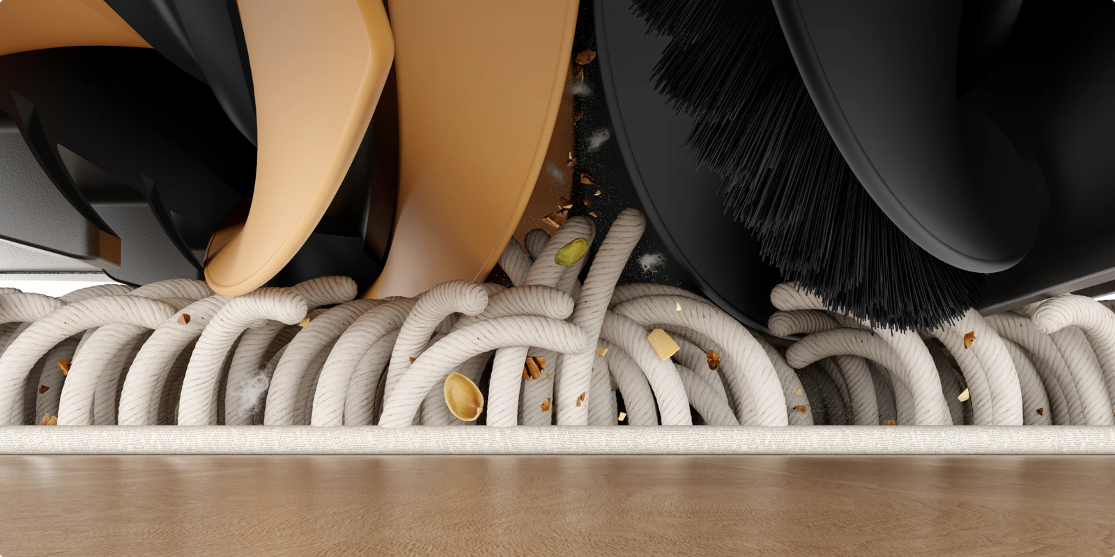 Spazzola per tappeti del robot aspirapolvere Dreame Matrix10 Pro Bianco, spazzola TPU afferra le fibre e solleva capelli e particelle incastrate.