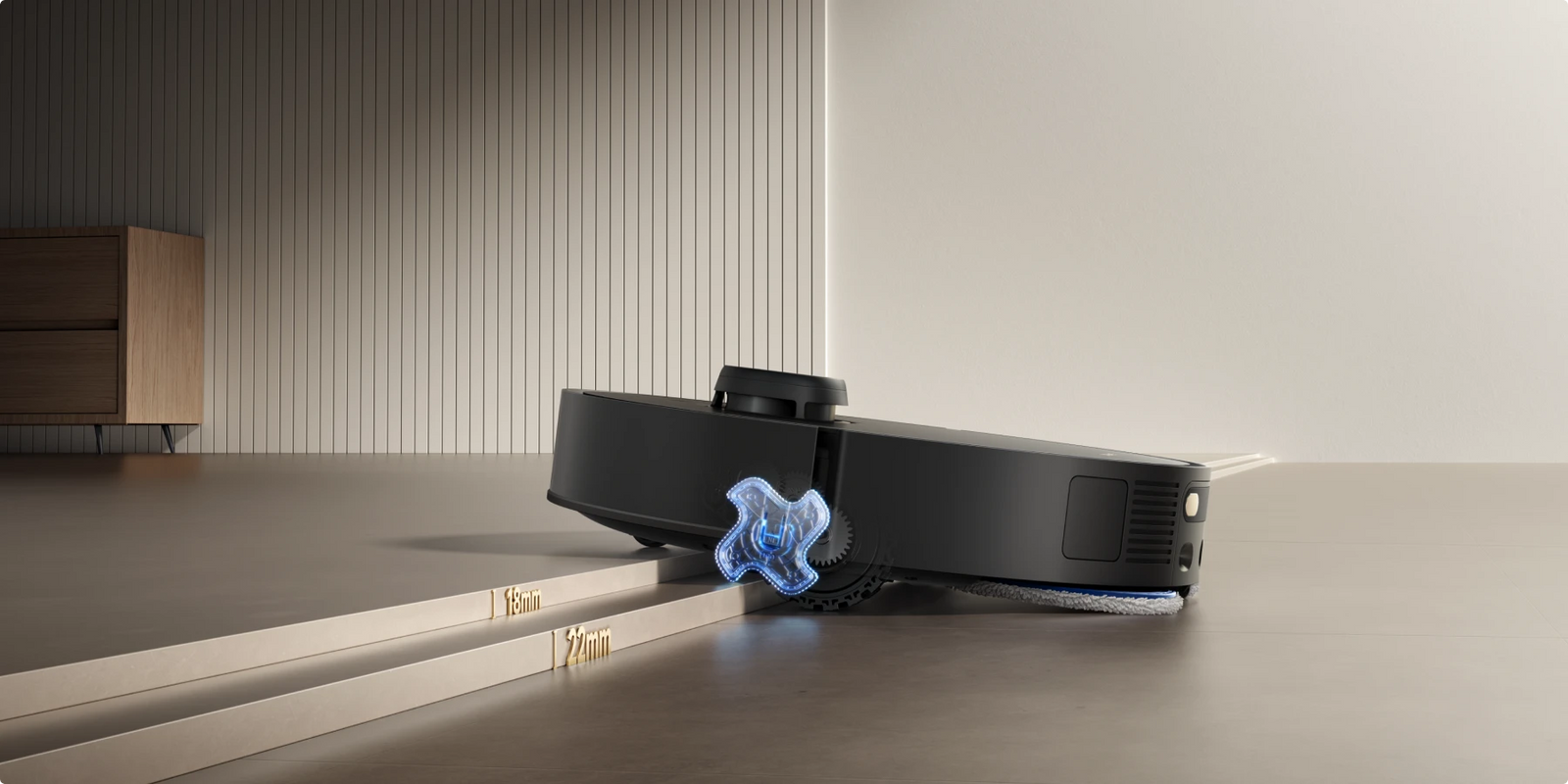 Il robot aspirapolvere Dreame Matrix10 Pro Nero supera facilmente le soglie a doppio livello fino a 40 mm senza interrompere la pulizia.