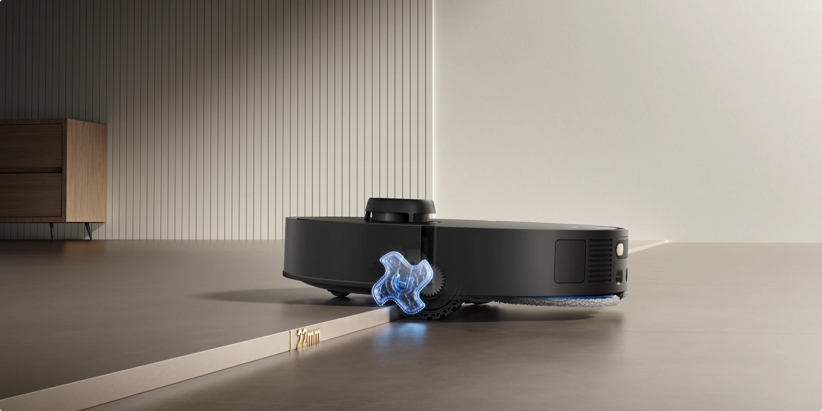 Il robot aspirapolvere Dreame Matrix10 Pro Nero supera facilmente le soglie a doppio livello fino a 40 mm senza interrompere la pulizia.