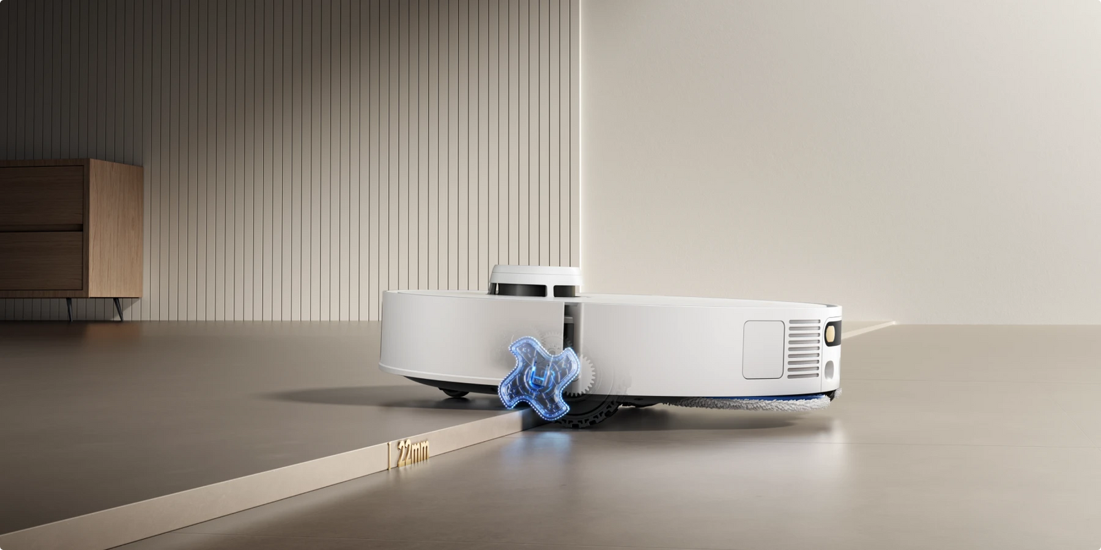 Il robot aspirapolvere Dreame Matrix10 Pro Bianco supera facilmente le soglie a doppio livello fino a 40 mm senza interrompere la pulizia.