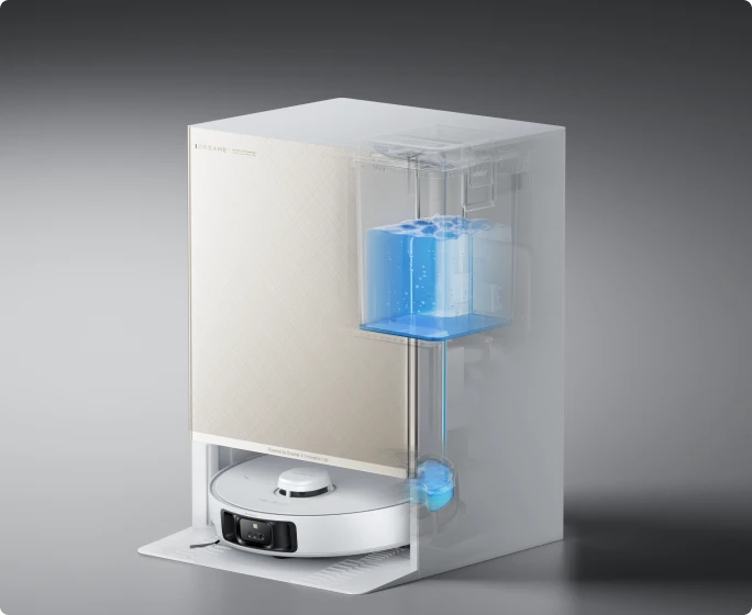 Robot aspirapolvere Dreame Matrix10 Pro con riempimento automatico del serbatoio d'acqua, contenitore da 80 ml per sessioni di lavaggio senza interruzioni.