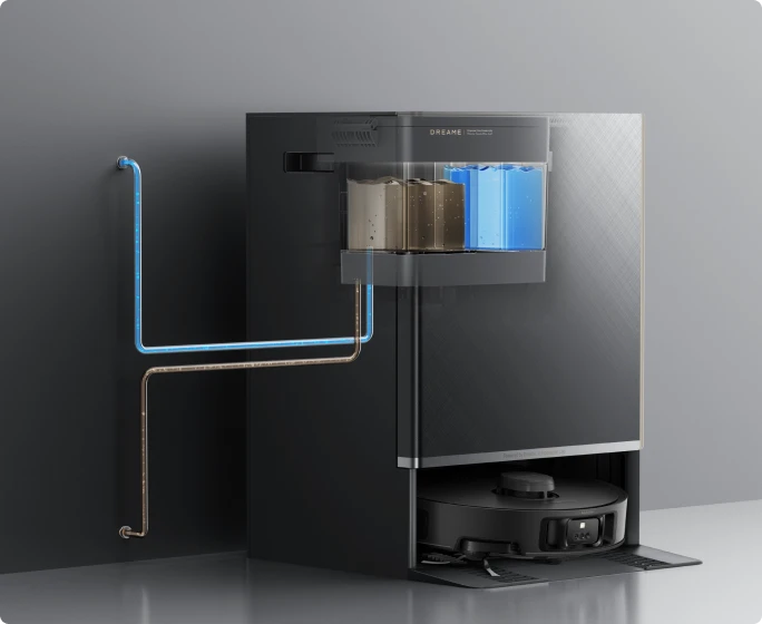 Robot aspirapolvere Dreame Matrix10 Pro con collegamento idrico automatico opzionale, niente più riempimento o svuotamento manuale dei serbatoi.
