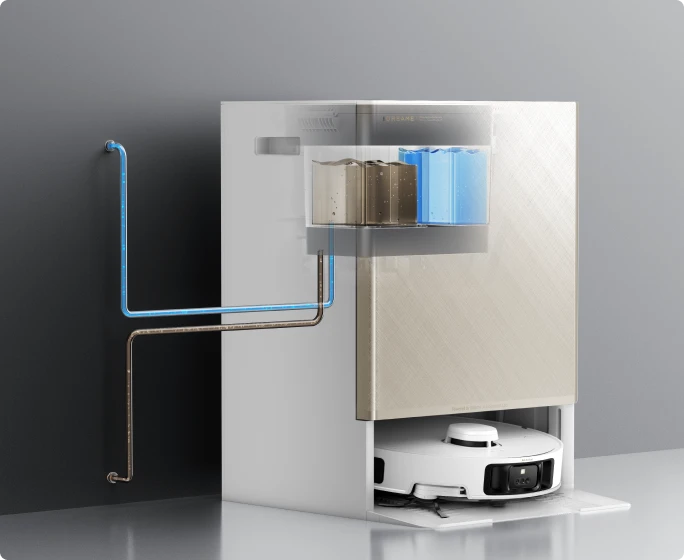 Robot aspirapolvere Dreame Matrix10 Pro con collegamento idrico automatico opzionale, niente più riempimento o svuotamento manuale dei serbatoi.