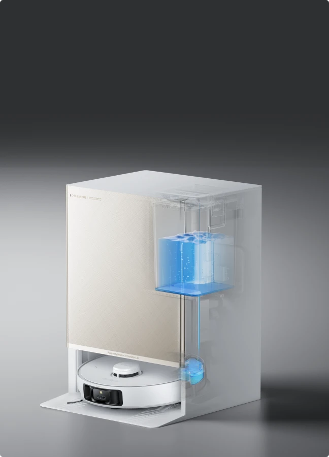 Robot aspirapolvere Dreame Matrix10 Pro con riempimento automatico del serbatoio d'acqua, contenitore da 80 ml per sessioni di lavaggio senza interruzioni.