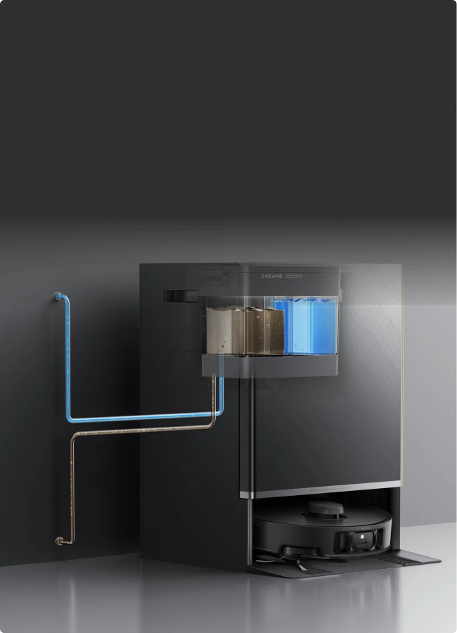 Robot aspirapolvere Dreame Matrix10 Pro con collegamento idrico automatico opzionale, niente più riempimento o svuotamento manuale dei serbatoi.