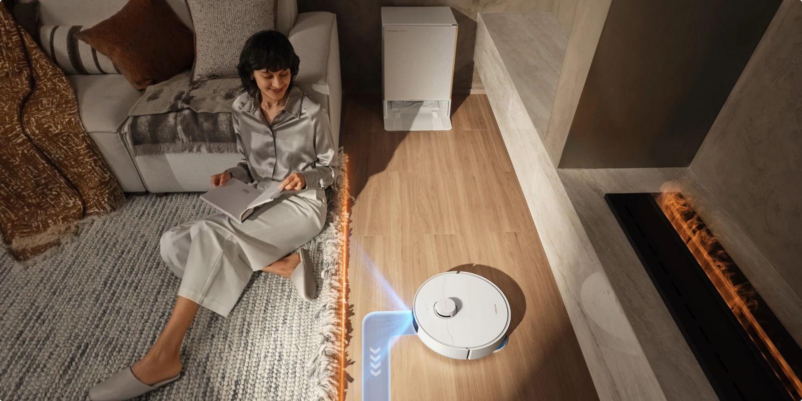 Il robot aspirapolvere Dreame Matrix10 Pro Bianco rileva e aggira automaticamente i tappeti con frange, nessun rischio di groviglio o danno.