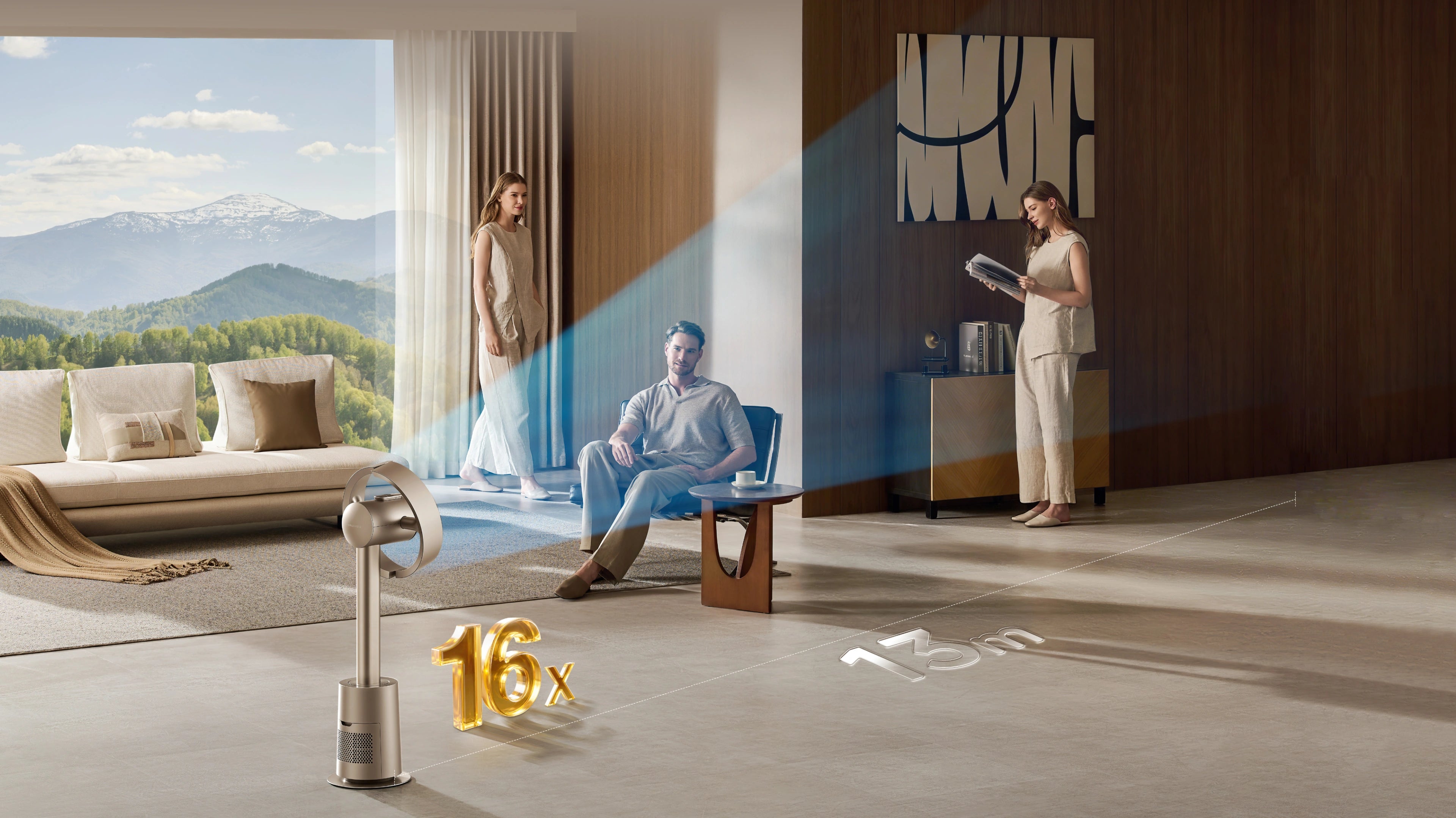 AirBoost™ nel Dreame MF10 Ventilatore senza pale amplifica il flusso 16x garantendo un fresco costante fino a 13 m di distanza.