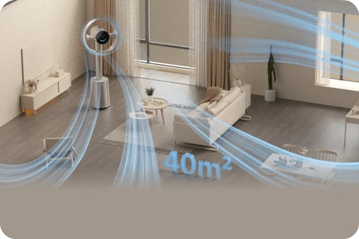 Il Dreame MF10 Ventilatore senza pale rinnova l'aria di una stanza di 40 m² in soli 4 minuti, raggiungendo ogni angolo.