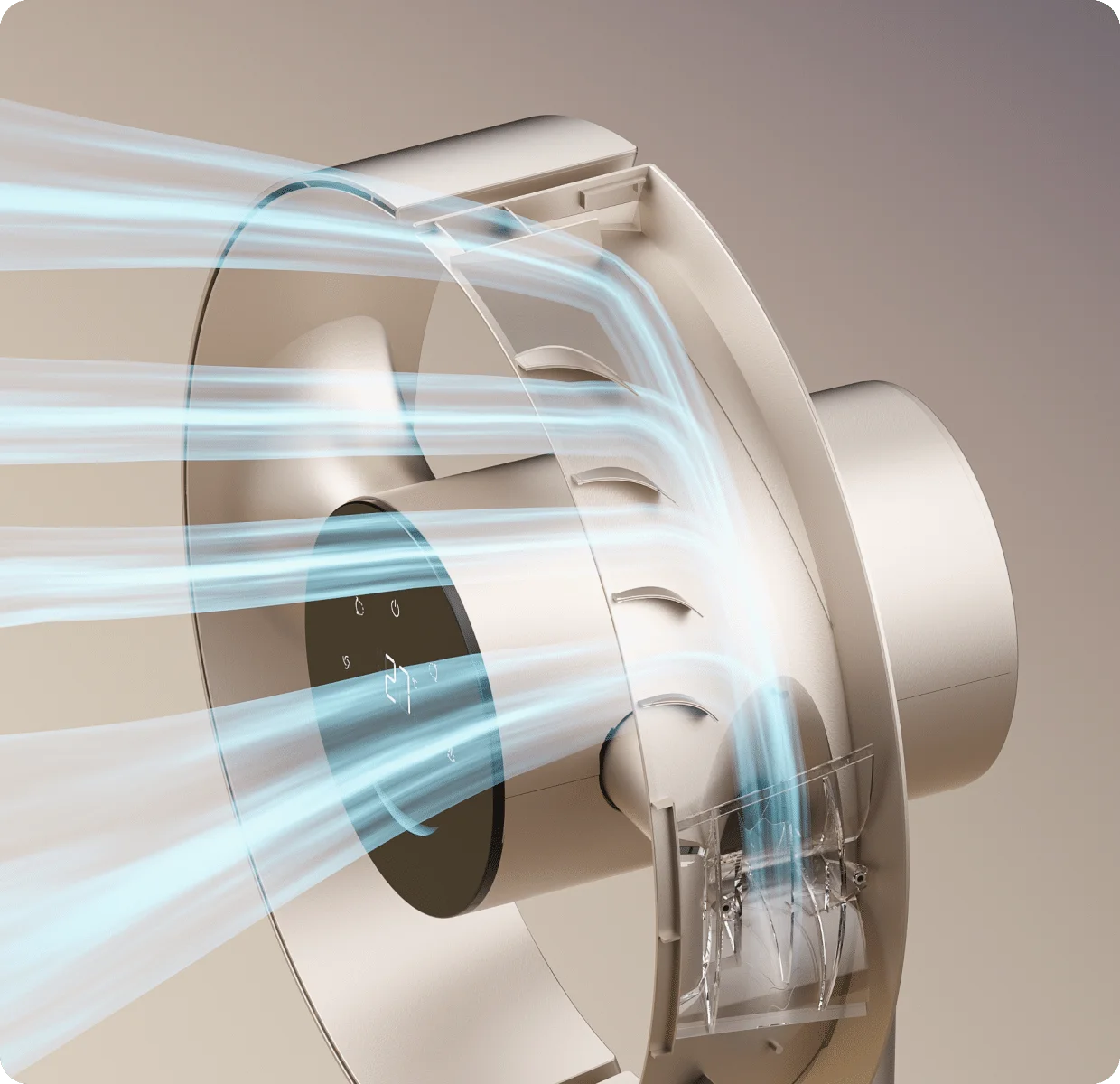 I nastri di guida curvi del Dreame MF10 Ventilatore senza pale indirizzano l'aria in modo uniforme riducendo le turbolenze per un funzionamento silenzioso ed efficiente.