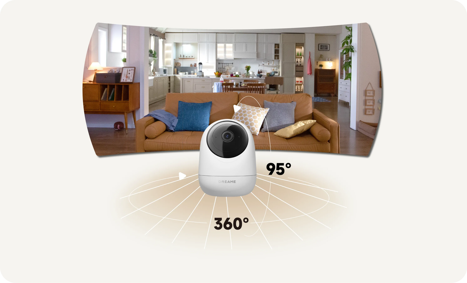 Diagramma di copertura Dreame NAVO Care SE 1 InCam con panoramica 360° e inclinazione 95° senza punti ciechi