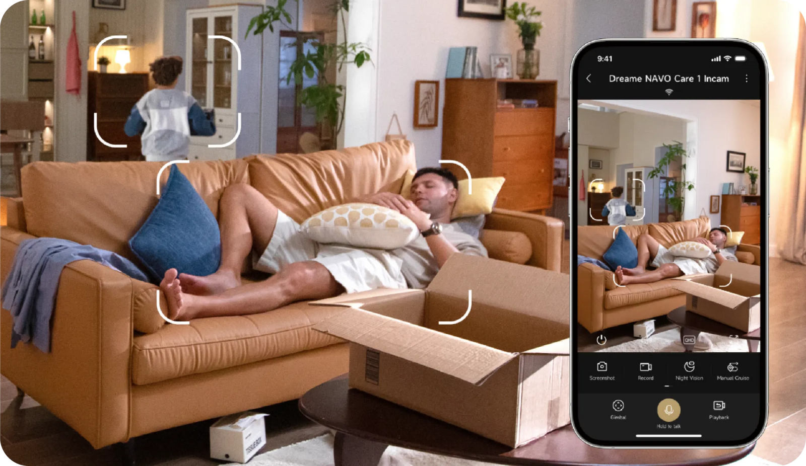 Dreame-App con notifica di rilevamento AI in tempo reale della Dreame NAVO Care 1 InCam su smartphone