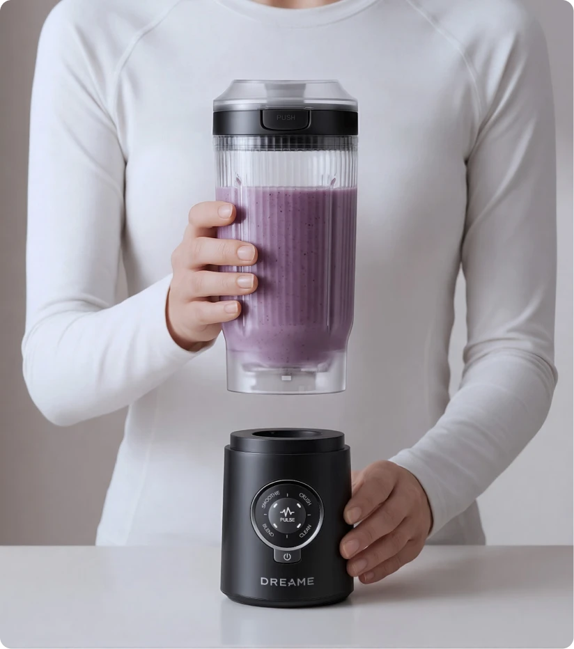 Funzione Twist & Go di Dreame Portable Blender che mostra il bicchiere rimovibile che si stacca dalla base