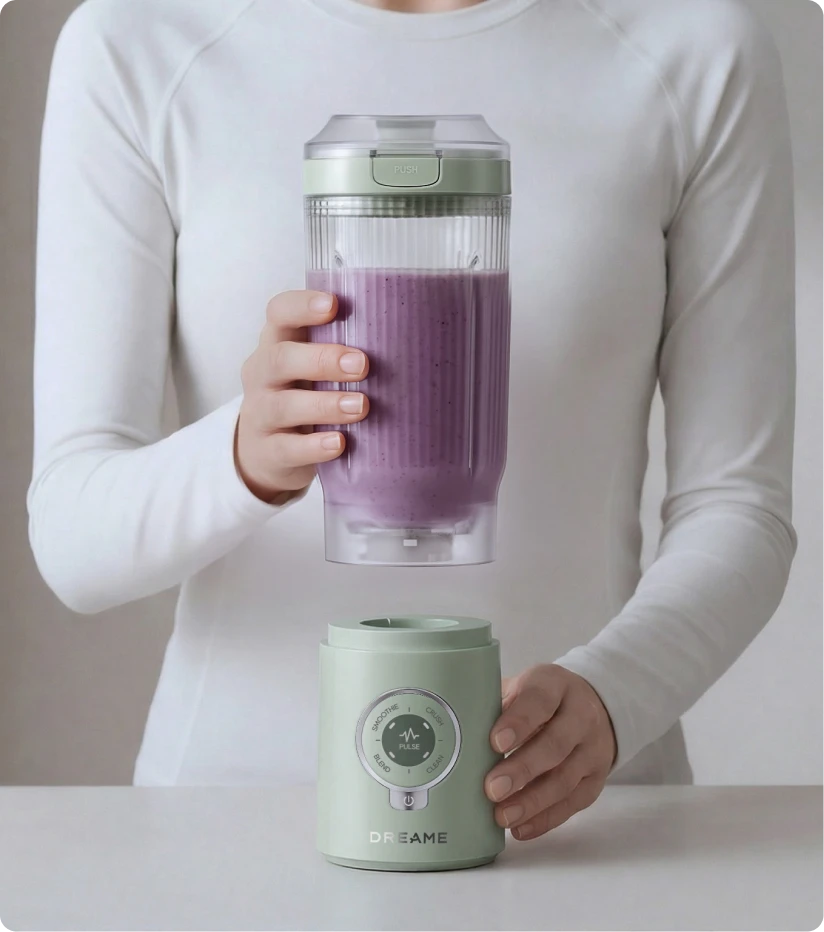 Funzione Twist & Go di Dreame Portable Blender che mostra il bicchiere rimovibile che si stacca dalla base