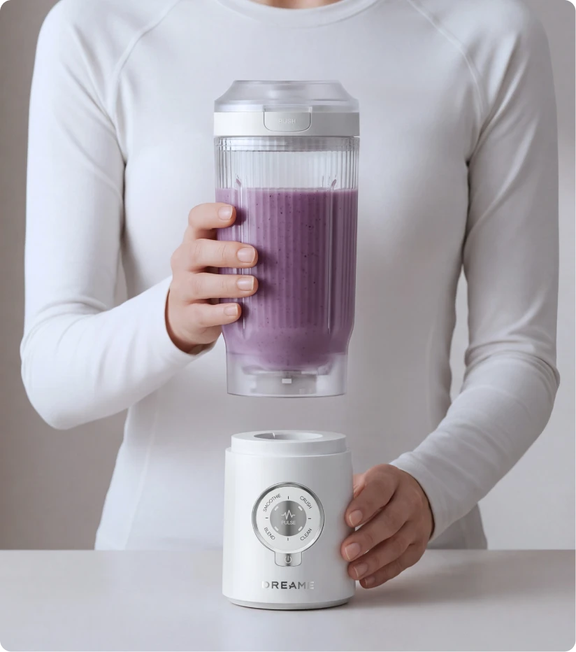 Funzione Twist & Go di Dreame Portable Blender che mostra il bicchiere rimovibile che si stacca dalla base