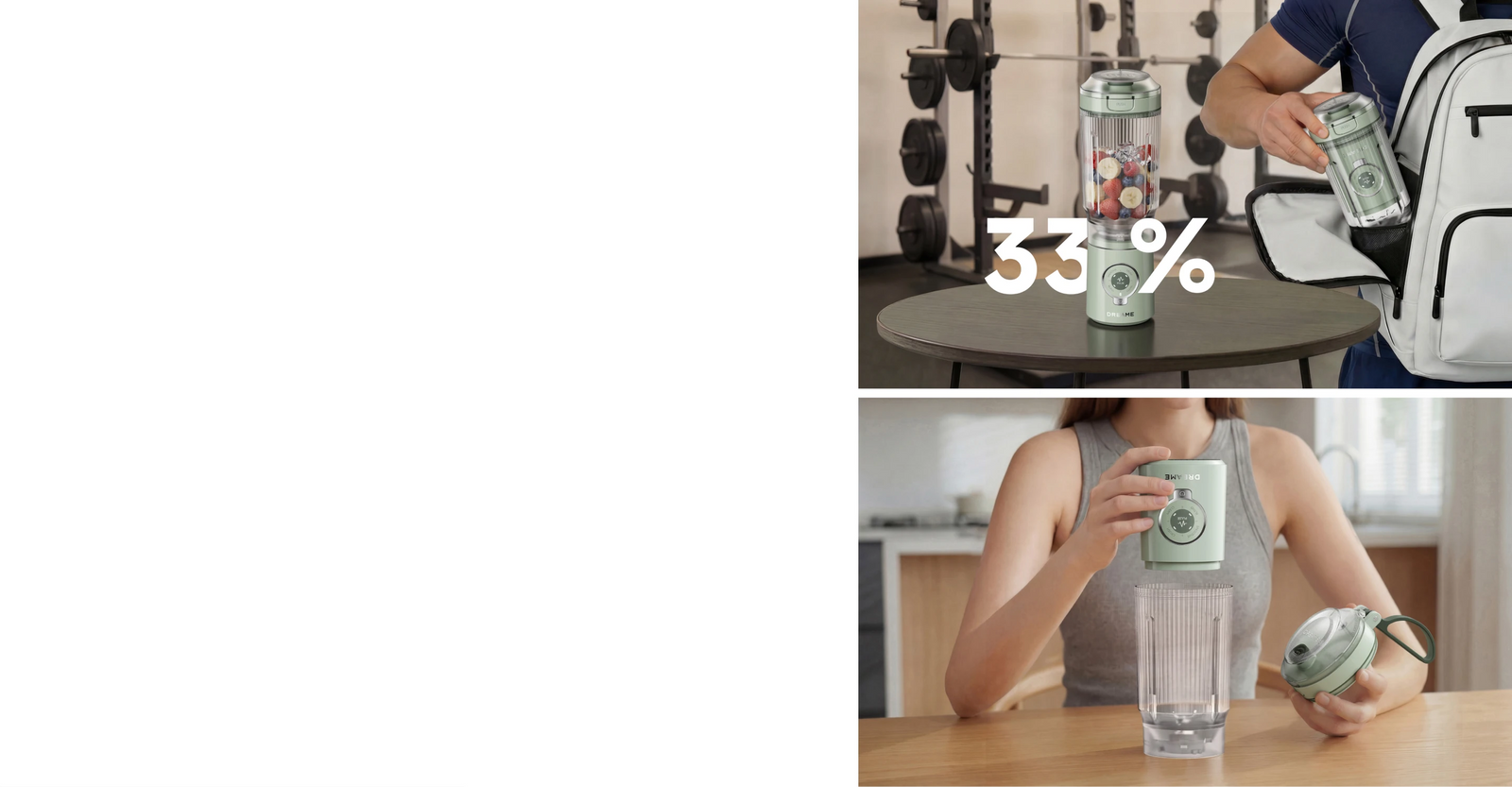 Utente che ripone la base motore di Dreame Portable Blender all'interno del bicchiere per ottimizzare lo spazio